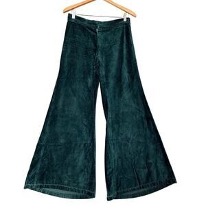 VTG 70s Happy Legs Velvet Flare Jeans Womens 30 8 Green Wide Leg Low Rise Pants